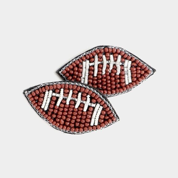 Football Seed Beaded Stud Earrings - Picture 2 of 5